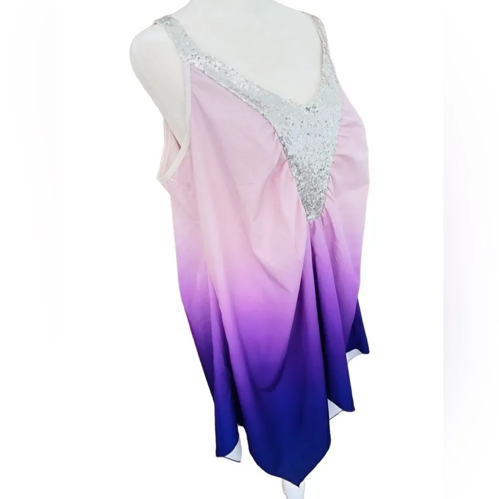 Nextmia purple ombré top with silver sequin bodice and straps size 2XL, size 16._5
